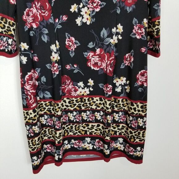 Chico's Women Floral Leopard-Print Dress Sz L Black 3/4 Sleeve Jersey Pullover - Picture 6 of 8